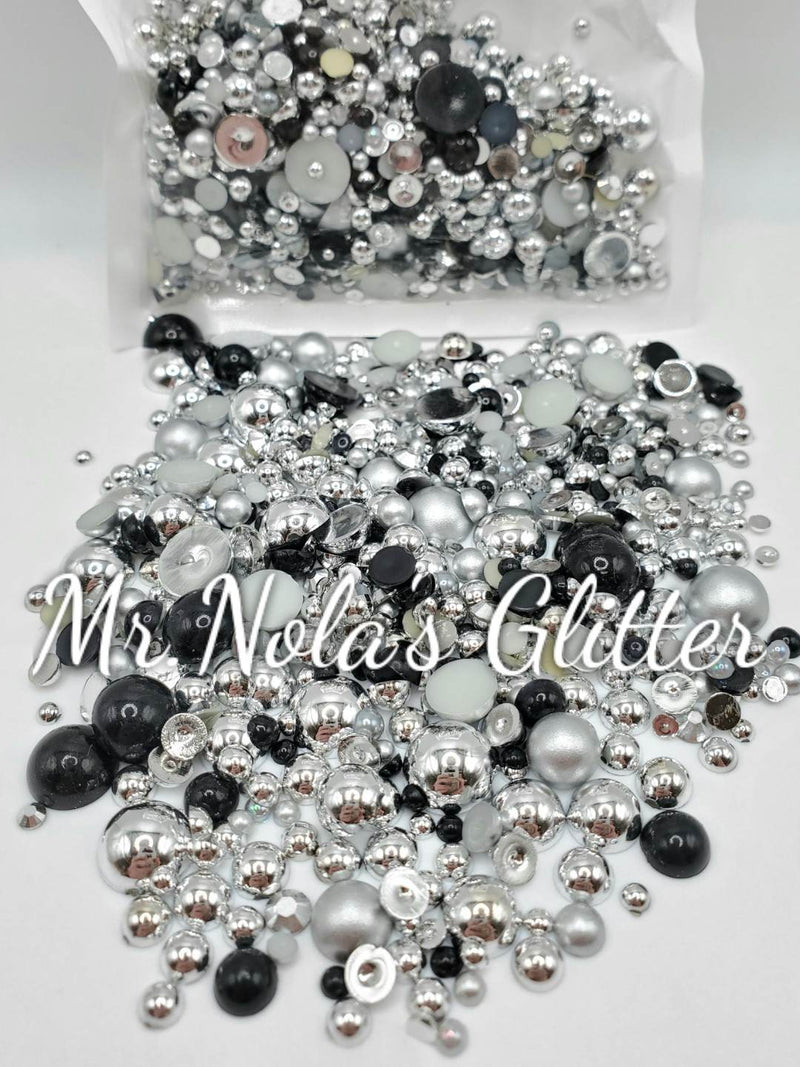 Mean One Pearl Mix, Flatback Pearls and Rhinestone Mix, Sizes Range  3MM-10MM, Flatback Jelly Resin, Faux Pearls Mix